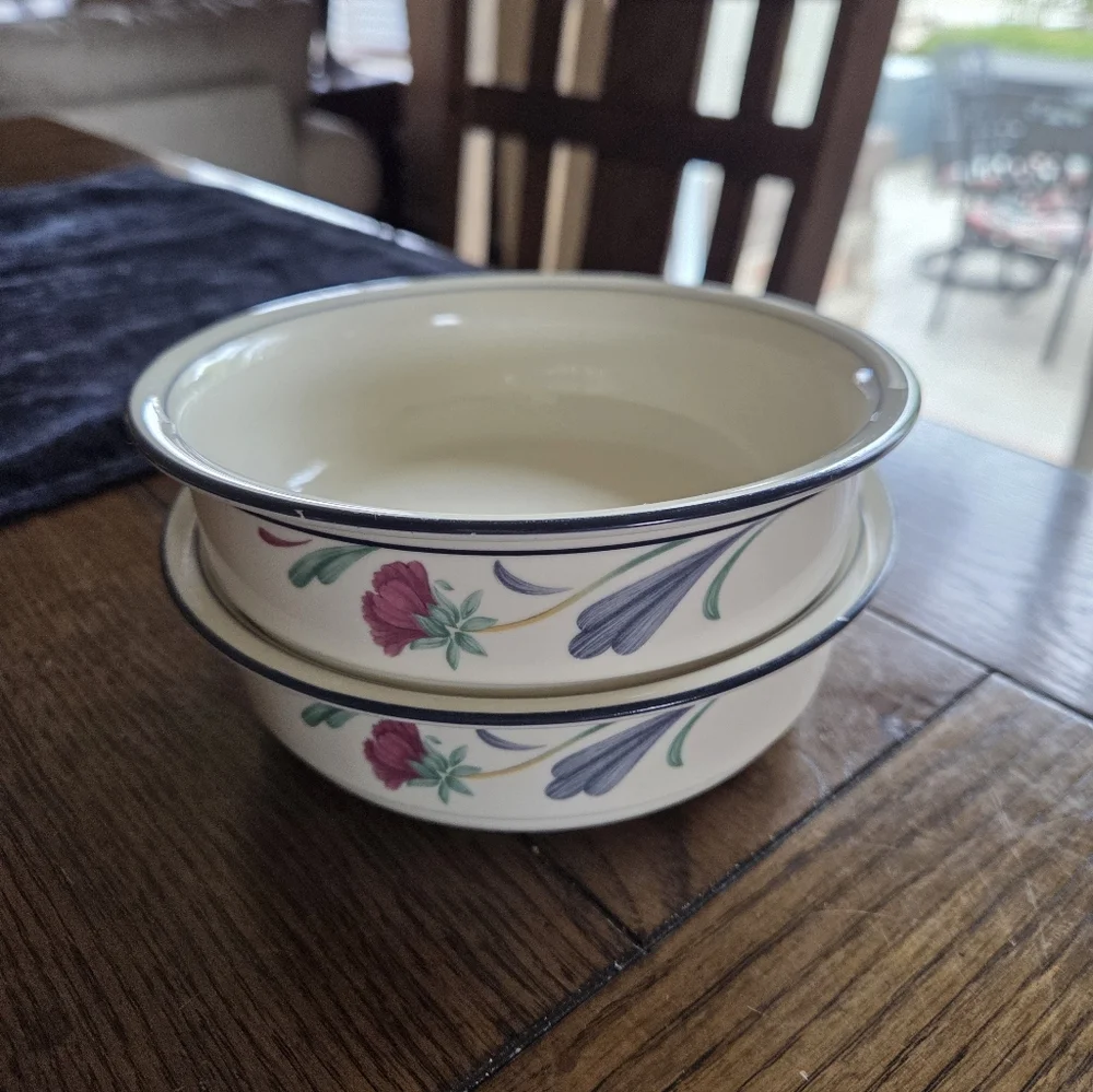 Lenox Chinastone Poppies On Blue Set Of 2 Soup/Cereal Bowls
